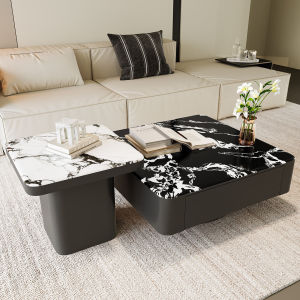 MINGZUO | Modern Square Household Living Room Elegant Minimalist Compact Microcrystal Coffee Table Combination