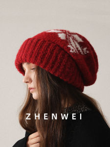 หมวกถักผ้าขนสัตว์สีแดงขนาดใหญ่สำหรับฤดูใบไม้ร่วงและฤดูหนาว หมวกทรงกลมสำหรับผู้ชายและผู้หญิง หมวกทรงกลมสำหรับเด็กและเยาวชน