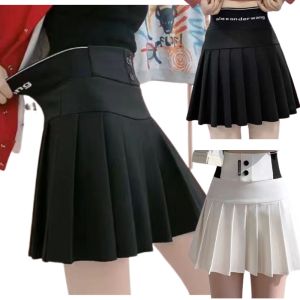 Black Elastic Waist Pleated Skirt Letter Anti-glare Safety Pants High Waist Thin A-line Skirt Short Skirt