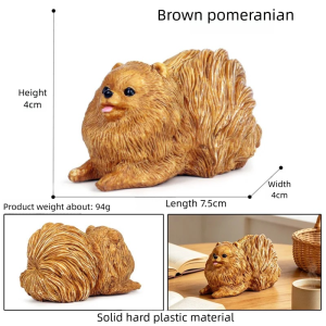 Realistic Pomeranian Dog Figurine Simulation Pet Animal Model Statue Cute Ornament for Car Dashboard Desk Home Decor Collection