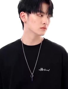 Kalung Titanium Pria Terbaru Model  Rolo Balok Cincin Silver Terlaris