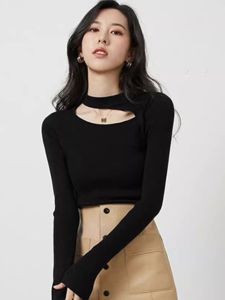 Elegant Hollow out Knitted Base Shirt Womens Autumn Winter French Style Neckline Sleeveless Inner Wear Fashionable Commute