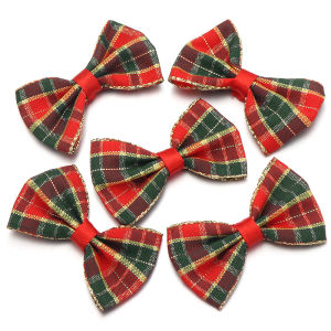 10pcs Christmas Mini Polyester Ribbon Bows Appliques DIY Craft Bowknot for Sewing Gift Wrapping Christmas Tree Decoration