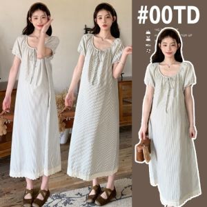 Summer New Loose Maternity Dress Womens Gentle Style Striped Skirt Korean Version Daily Wear Short Sleeve Midi Dress