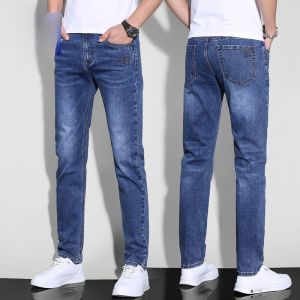 ROMON | Romon Mens Slim Fit Straight Leg Jeans Summer Thin Casual Korean Style Trendy Youth Elastic Brand Long Pants Cotton Polyester Blend