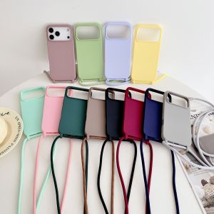 For iPhone Air Crossbody Lanyard Cord Liquid Silicone Soft Case For iPhone 17 16 15 Pro Max Matte Strap Shockproof Candy Cover