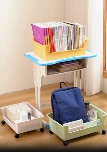 Multi Function Pulley Scroll Storage Basket Trolley with Wheel Roller Penyimpanan Buku Book Desktop Organizer Storage Basket Bekas Buku Ruang Letak Buku Tempat Simpan Buku Bekas Letak Buku Rak Buku Tempat Letak Makeup Household Kitchen Kotak Simpanan滑轮书收纳