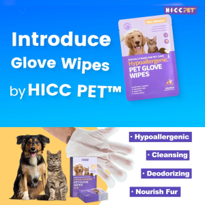 【BEST SELLING】HICC PET Hypoallergenic Pet Glove Wipes Cleaning Deodorizing Bathing WipesHypoallergenic Hydrating & Nourish Fur Pet Grooming Glove Wipes for Cat & Dog Grooming 6pcs Unscented