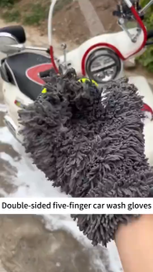 2PCS Double-Sided Microfiber Car Cleaning Gloves 5-Finger Thick Brush Soft Detailing Towel Household