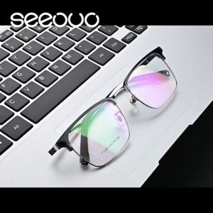 Seeouo Kacamata Plano Fashion Style Pria dan Wanita Model Kotak Simple Bisa Minus Antiradiasi Blueray Frame Full Metal 71028