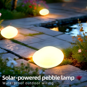 LED Outdoor Garden Lamp Solar Pebble Faux Stone Lawn Light Semi-Flush Mount for Pathways Yard Decor Garden Illumination Lighting