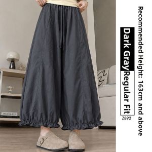 XIANYIJIAO | White Bud Pants Casual Loose Ice Silk Ruffle Trim Nine-Quarter