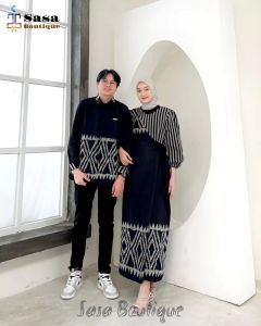 Set Couple Black Marline Dress & Kemeja Tenun Etnik Troso Terbaru Baju Kondangan Baju Viral Baju Trend Kekinian