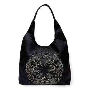 Large Capacity Embroidered Chinese Style Handbag Single Shoulder Tote Bag Silk Geometric Pattern Soft Foldable Casual Bag