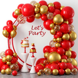 Red and gold balloon wreath set 122 pieces 18 12 10 5 inch red and gold balloons with golden colorful confetti balloons suitab