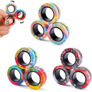 Magnetic Rings Fidget Toy ADHD Anxiety Magnetic Finger Spinner Coolest Magnet Stress Relief Toy for Kids Adults Teen Gifts