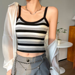 MiiOW | Cat Lady Knitted Strap Vest Womens Short Summer Top Belly Button Exposure Striped Inner And Outer Wear Beautiful Back