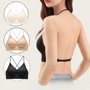 oobest【Local Shipping】2pcs Push Up Bra For Women No Steel Ring Solid Color Seamless Bra Comfortable Striped Bra Halter Neck Thin Straps Invisible Wireless Bra Women