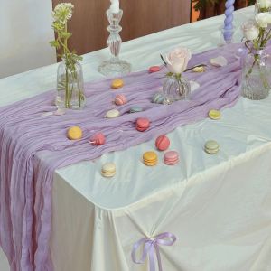 French Purple Bali Silk Table Flag Luxury High End Wedding Banquet Table Decor Pleated Scarf Tablecloth Home Fabric Table Art