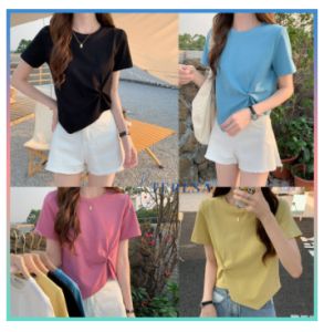 เสื้อยืดแขนสั้น เสื้อยืดจับจีบเล็กน้อย เสื้อยืด ผ้านุ่มใส่สบาย ไม่ร้อน เสื้อยืดแขนสั้น คอกลม เสื้อยืดคอกลม