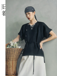 Chic Traditional Mandarin Collar Loose Fitting Mid-Sleeve Blouse