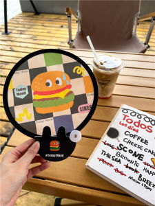 Portable Folding Fan Chessboard Pattern round Cooling Summer Cooling Tool Mini Cartoon Print Nylon Blade Plastic Ribbed Fan