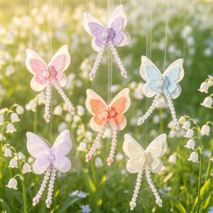 5Pcs 4.6x7.5cm Fairy Pearl Butterfly Hair Clip Girl Tassel Braided Hair Chain Hairpin Sweet Baby Headwear Kids Hair Accessories