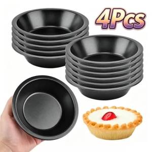 4 Chiếc Khuôn Bánh Tart Tròn 5 Inch Bằng Thép Carbon Chống Dính Dùng Làm Bánh Ngọt Bánh Pizza Khuôn Nướng Bánh Trứng Khay Nướng Bánh Thân Thiện Với Môi Trường