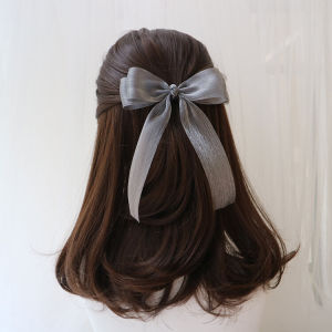 Korean Style Super Beautiful Pearl Shiny Organza Hair Clip with Sash Large Butterfly Knot Lolita Headwear Hairpin Card