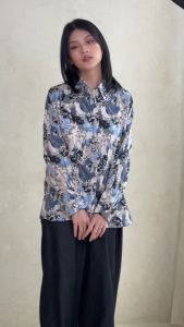 Ixora Miji Oversized Shirt - Kemeja Wanita Oversize Lengan Panjang Motif Abstrak