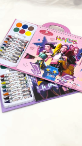 Coloring Book Gift Set with Watercolor and Crayons Kpop Demon Hunters Kids Birthday Gift