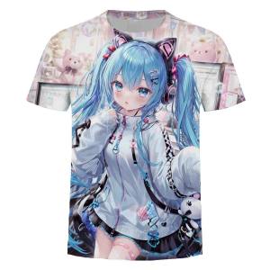 Bandai | Hatsune Mikus Cute Anime 2D Series 3D Printed T-shirts Fashionable and Versatile Cos Short-sleeved for Both Men and Women