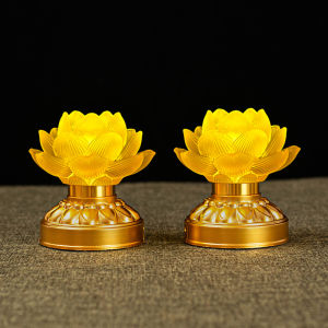 Charging Plug-in Dual-Purpose Lotus Buddha Lamp For Home Altar Mini LED Pilot Lamp Buddha Front Small Size Glass Lamp Pair