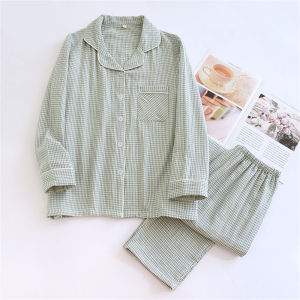 Áo Ngủ Cotton Sọc Đơn Giản Cho Nam Và Nữ Quần Dài Tay Dài Quần Dài Mặc Ở Nhà Mùa Xuân Hè Áo Ngủ Mỏng