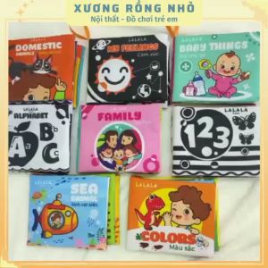Combo 8 Sách vải Lalala baby cho bé 8 mặt sột soạt 12x11cm an toàn cho bé đồ chơi giáo dục sớm Xương rồng nhỏ