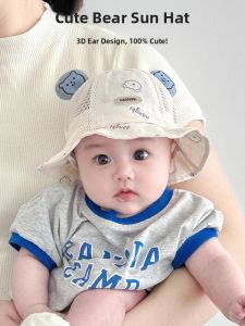 SHIPAILUO | Baby Summer Thin Fisherman Hat Boys Sun Protection Hat Mesh Outdoor Wide Brim Round Top Cotton Polyester Cartoon Style Cap