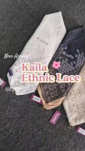 Elzatta Kaila Ethnic Lace Hijab segiempat motif premium Scarf terbaru bahan voal size 118x118