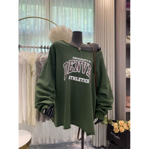 plus Size Slim Fit Sweatshirt Shoulder Bared Side Collar Color Block Womens Top Thin Style Spring Autumn Loose Style