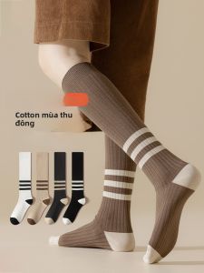 JINGCHI | Tất dài đến đầu gối bằng cotton mùa đông cho nữ Tất ống cao họa tiết sọc hai mũi chống lão hóa Tất dài đến đầu gối