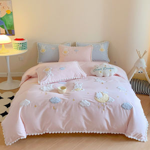 Princess Style Cotton Bedding Set for Children Thickened Washed Cotton Cartoon Design Girls Heart Bedding Four-Piece Suite