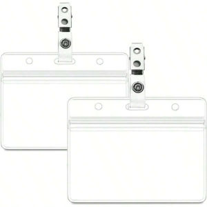 2 Pack Waterproof Horizontal ID Badge Holder Horizontal Clear PVC Name Holder Tags With Badge Clip Straps 2 Pack-ZYGSOME