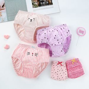 5Pcs/Pack Girls Cotton Panties Cute Kitty Striped Plaid Children Triangle Underwear Comfortable Breathable Schoolgirl Underpants