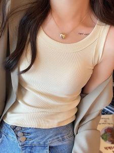 Early Spring Womens Vest Autumn Winter New Style White Strap Suit Inner Wear Covers Side Breast No Sleeve Black Top