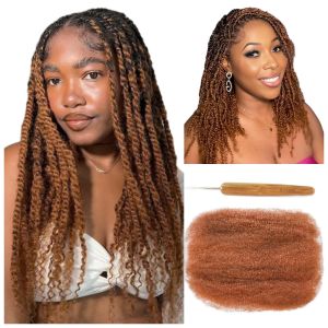 Brown Afro Kinky Bulk Human Hair for Dreadlocks Extensions Repair Loc Spring Twist Braiding Crochet Braids Afro Kinky Curly Bulk