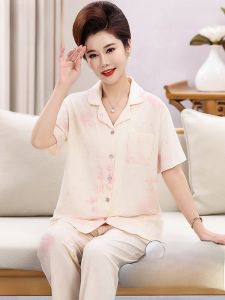 MiiOW | Bộ đồ ngủ mùa hè cho nữ MiiOW Cat Person Áo chui đầu cổ chữ V tay ngắn Quần dài mặc ở nhà Quần áo mặc ở nhà