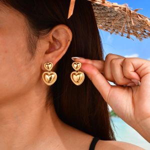 Kemstone Womens Stainless Steel Gold Plated Heart Hoop Earrings Fashion Romantic Jewelry Gift