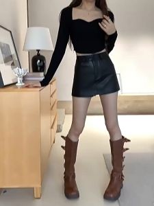 🌟CORE🌟dresses women new style 2025 Leather Skirt For Women High Waist Irregular A-line Wrap Short Skirt Pants