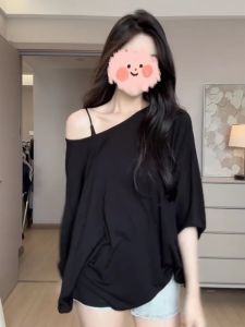 Loose Fit Batwing Sleeve T-Shirt Women Summer plus Size Thin Design Sensation Sunshade Cover up Top Korean Style Pure Color