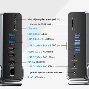 Vention 16-in-1 Gen2 USB C Hub Dual 4K 60Hz HDMI/DP 3.0 Với Bộ Đổi Nguồn MacBook Pro M1 M2 Docking Station