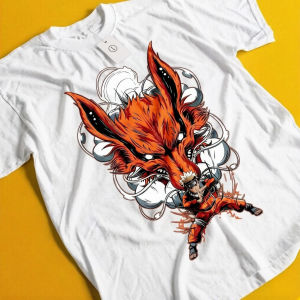 Bandai | Summer New Naruto Uzumaki Sasuke Anime Printed T-shirt Mens Pure Cotton Neutral Casual Family Set Short Sleeved T-shirt